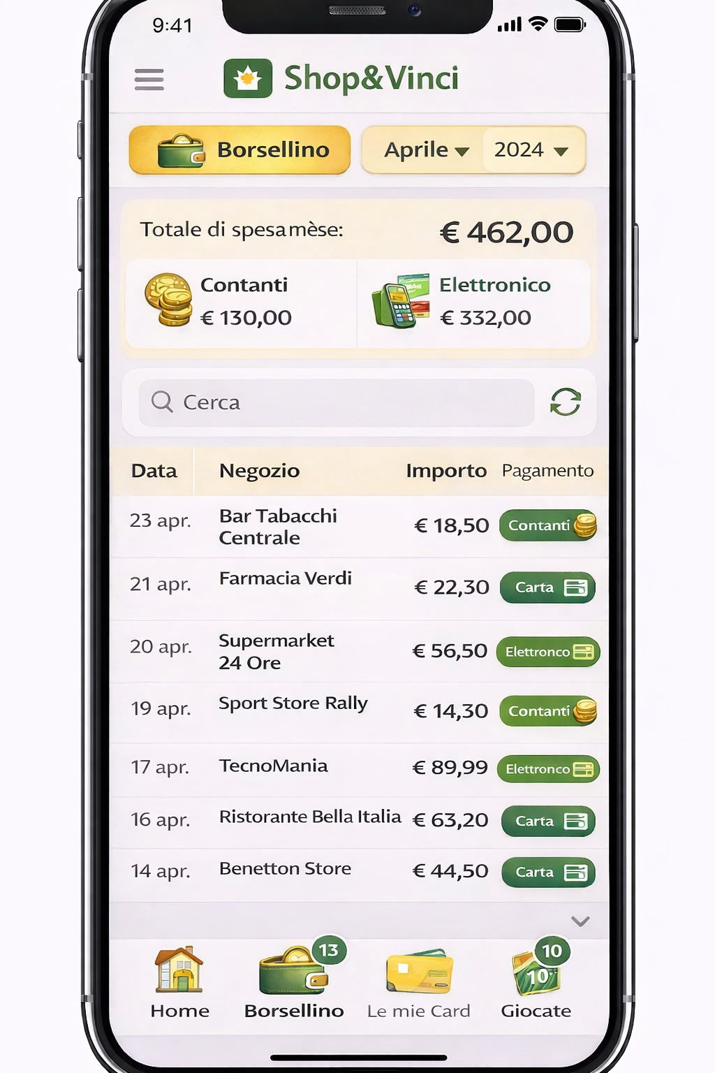 Schermata storico spese Shop&Vinci